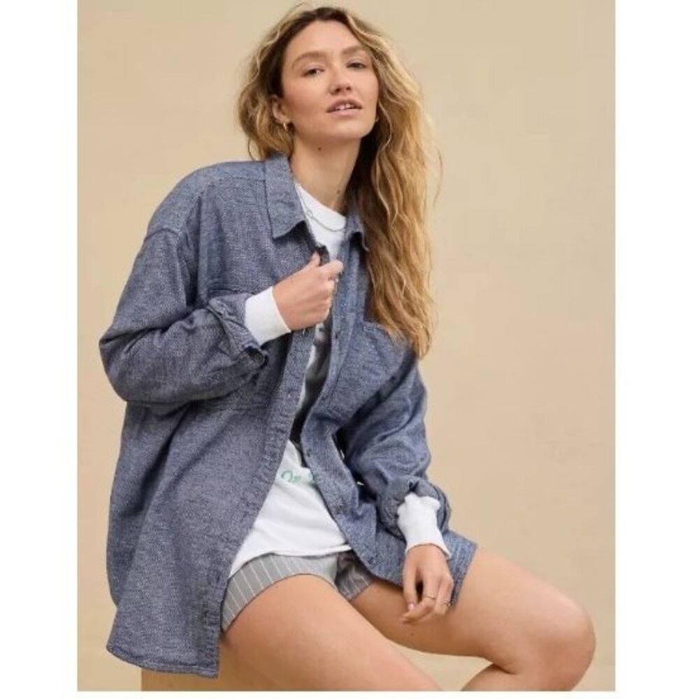 New Aerie Anytime Fave Cotton Twill Button Up Oversized Shirt Womens size Med